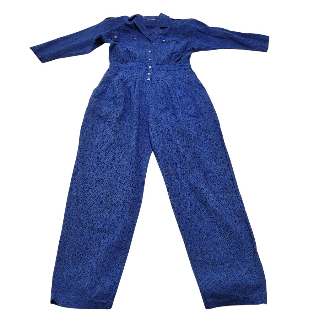 Vintage 80s? Fads jumpsuit retro cat print blue indie